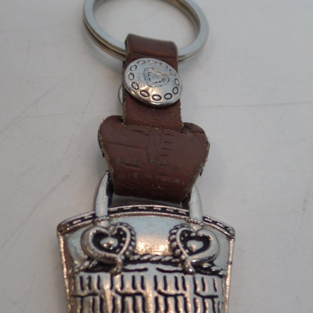 Vintage Brighton Key Ring  Purse Keychain Fob Silvertone Leather Loop Strap